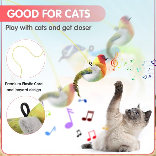 taonganui 2 Stück Fliegender Vogel Katzenspielzeug mit Elastisches Seil | Interaktive Katzespielzeug Zwitschern Vogel Cat Toy, Katzenspielzeug Vogel Flattern für Kleine Große Katzen – Bild 5