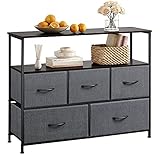 WLIVE Dresser TV Stand, Entertainment Center with Fabric Drawers, Media Console Table with Open Shelves for TV up to 45 inch, Storage Drawer Unit for Bedroom, Living Room, Entryway, Charcoal Gray