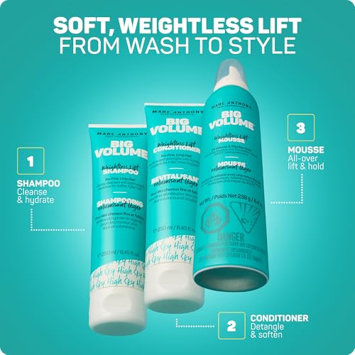 Image of Marc Anthony Big Volume Hair Mousse for Fine, Thin Hair - Lightweight Volumizing Hair Styler with Flexible Hold for Full Body & Bounce - Frizz-Free & Sulfate-Free Hair Care Product