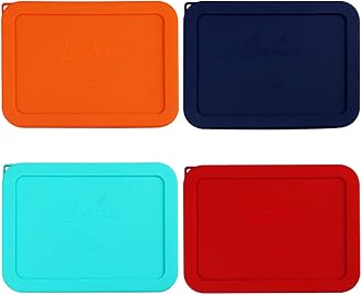Sophico 3 Cup Rectangle Silicone Storage Cover Lids Replacement for Pyrex 7210-PC Glass Bowls,Container not Included (MIX, 4pack)
