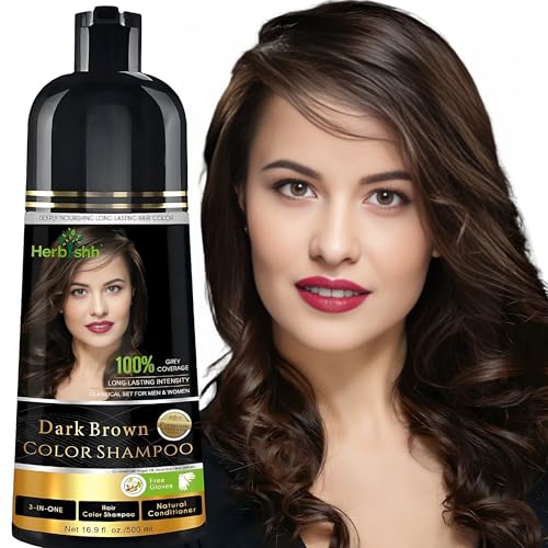 Herbishh Hair Color Shampoo For Gray Hair Magic Hair Dye Shampoo Colors Hair In MinutesLong Lasting500 Ml3-In-1 Hair ColorAmmonia-Free | Herbishh (Dark Brown)