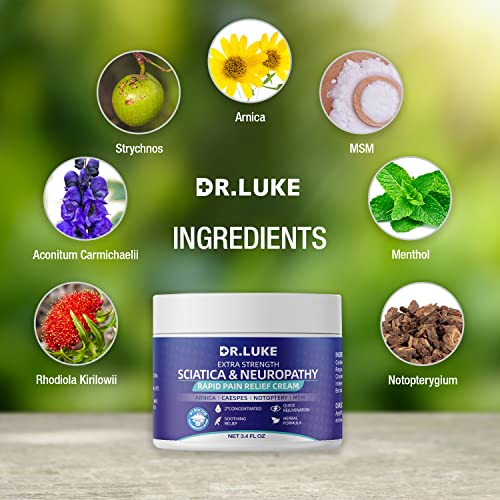Dr. Luke Sciatica Nerve Pain Relief Cream, Naturals Neuropathy Pain Relief Cream For Feet, Aching Foot, Hands, Legs, Toes - 3.4 Oz #TOP1