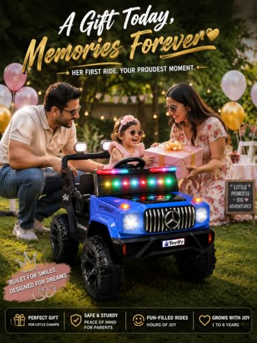 Image of Battery Operated Jeep for Kids 1,2,3,4,5,6 Years | Electric Car for Kids | Ride on with Music & Light Electric Car Jeep for Boys Girls | Birthday Gift