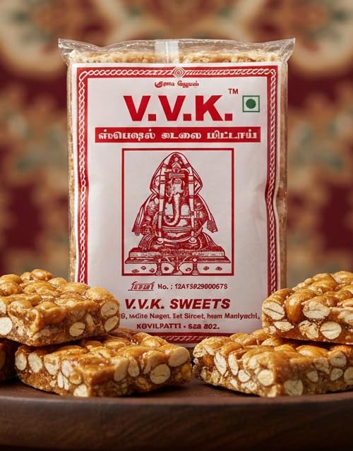 Image of V.V.K.Sweets Kovilpatti VVK Kadalai Mittai - Burfi - Chikkies Candy - Pack of 3 x 250Grams (750 Grams)