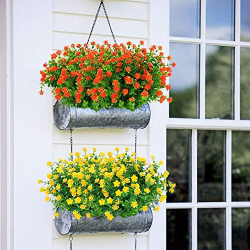 Jyihope Artificial Fake Flowers Boxwood, Faux Flowers Plants Outdoor Uv Resistant Greenery Shrubs Indoor Outside Hanging Planter Home Porch Garden Farmhouse Decor (8 Bundles, Orange Red) #TOP2