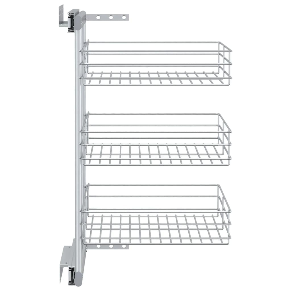 3-stufiger Küchen-Drahtkorb ausziehbar für Küchenschrank, Teleskop-Schublade zur Schrankorganisation, Silber 47x35x56 cm