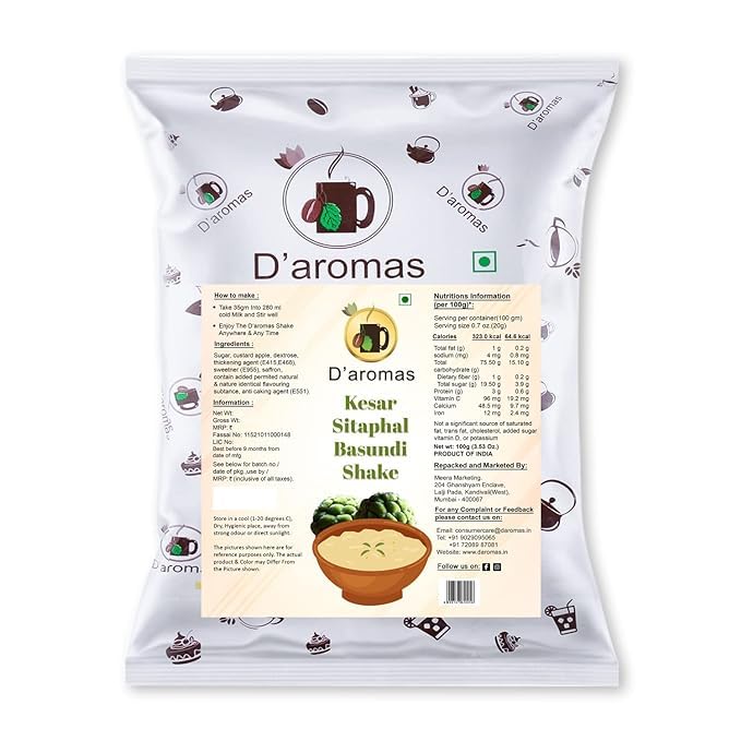 D'aromas Saffron Custard Apple Basundi Milkshake Premix 1kg|Instant Ready Mix Powder for Home, Restaurants, Café, Wedding, Parties
