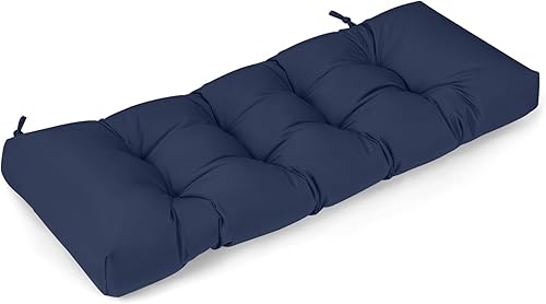 Cojín de banco, cojín de espuma viscoelástica impermeable con lazos antideslizantes, cojines de banco para exteriores e interiores (azul marino, 42