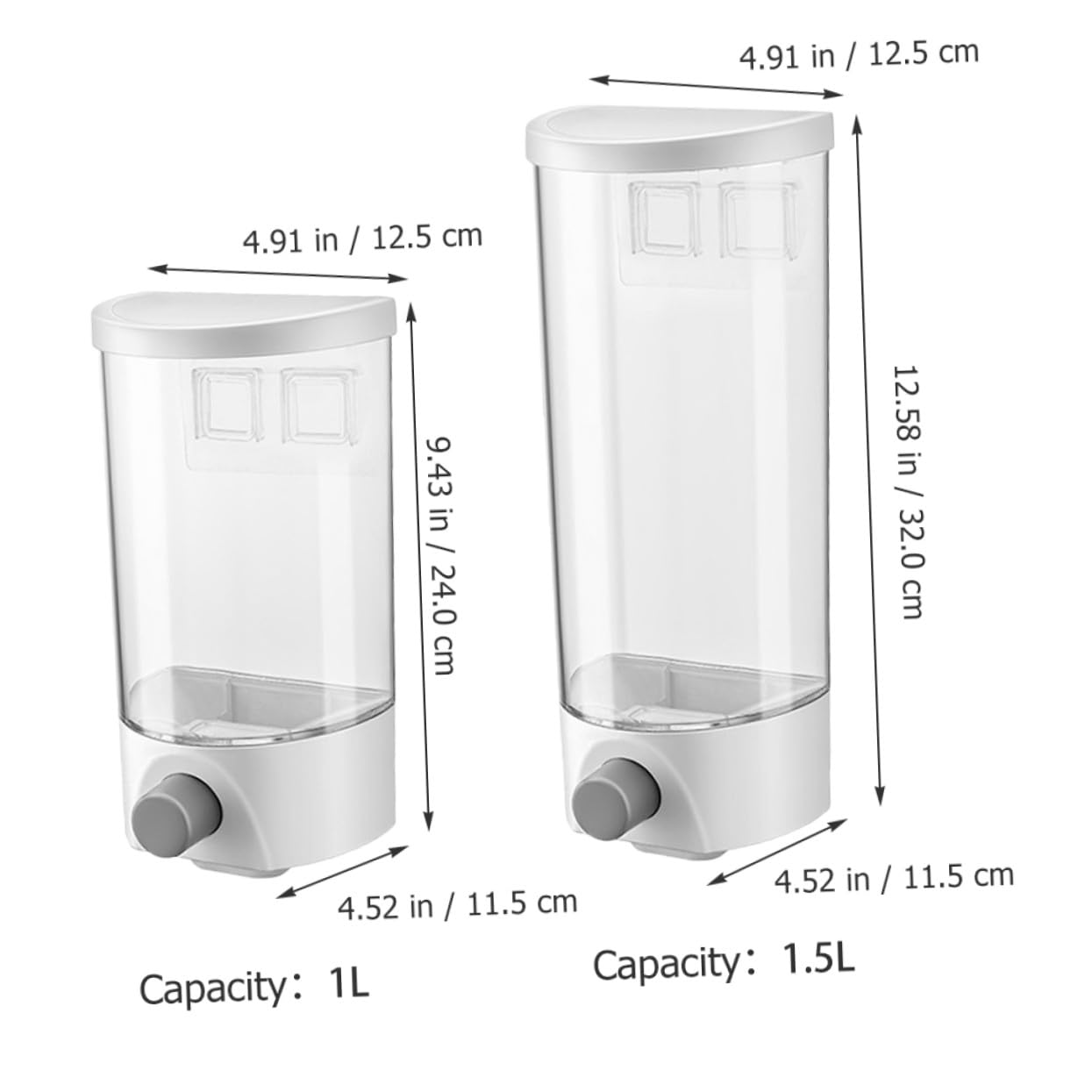 Contenedores para Guardar Polvo y Cereales, 2 Piezas de Abs Capacidad de 1.5l y 1l, Montados en Pared Sistema de Dispensado por Presión para Cocina