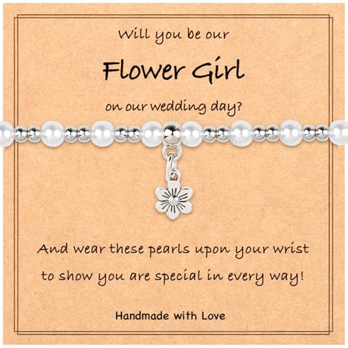 Flower Girl Gift, White Flower Girl Basket Proposal Bracelet for Bridesmaid Wedding Gifts