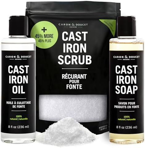 CARON & DOUCET – New Ultimate Cast Iron Set: Seasoning Oil, Clean...