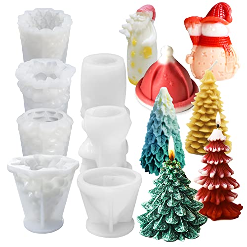7 Stück Weihnachts-Silikonformen 3D-Weihnachtsbaum, Harz, Kerzenform, Hut, Weihnachtsmann, Schneemann, Form für Harz, Seife, Kerze, Wachs, Kuchen, Schokolade, Ornament, Handwerk, Heimdekoration Cover