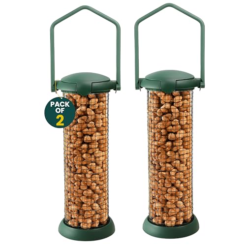 My Garden Hanging Bird Feeder 2 Pack Peanut Feeders for Birds Rust Resistant Metal Mesh for Outdoor Birds - Easy Refill with Adjustable Roof & Carry Handle Durable Weather Resistant