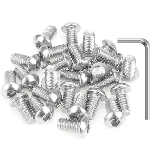 Image of 25 Pieces 1 /4-20 x 1 /2 inch Button Head Socket Cap Screws Bolts, HELIFOUNER 304 Stainless Steel (18-8) Screws, Bright Finish, Fully Threaded