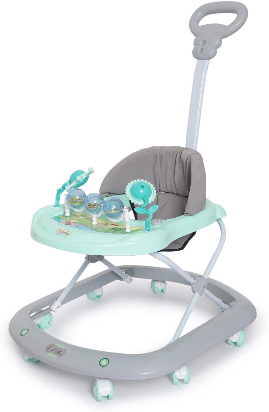 Funride Baby Walker for 6 to 18 Months with Parent Handle Rod - Foldable Activity Walker with Adjustable Height and Parent Handle Rod for Boys and Girls