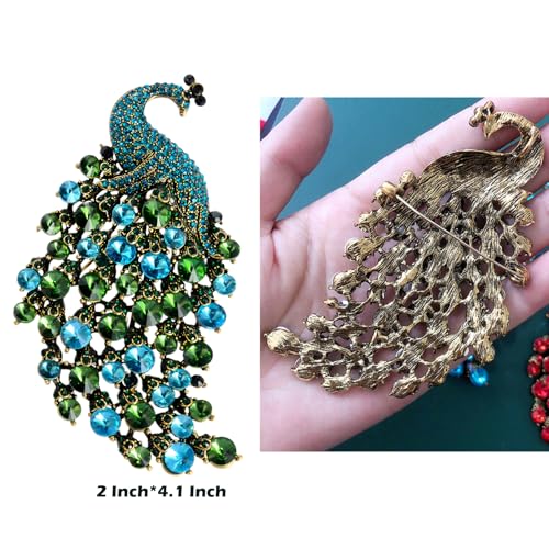 Image of Rhinestone Peacock Brooch Pin for Women Girls Crystal Bird Animal Brooches Lapel Pins Dress Accessories Wedding Mother's Day Birthday Jewelry Gift
