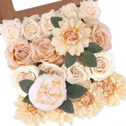 Juego de flores artificiales hechas de seda con tallos para hacer ramos de novia y centro de mesa (C)