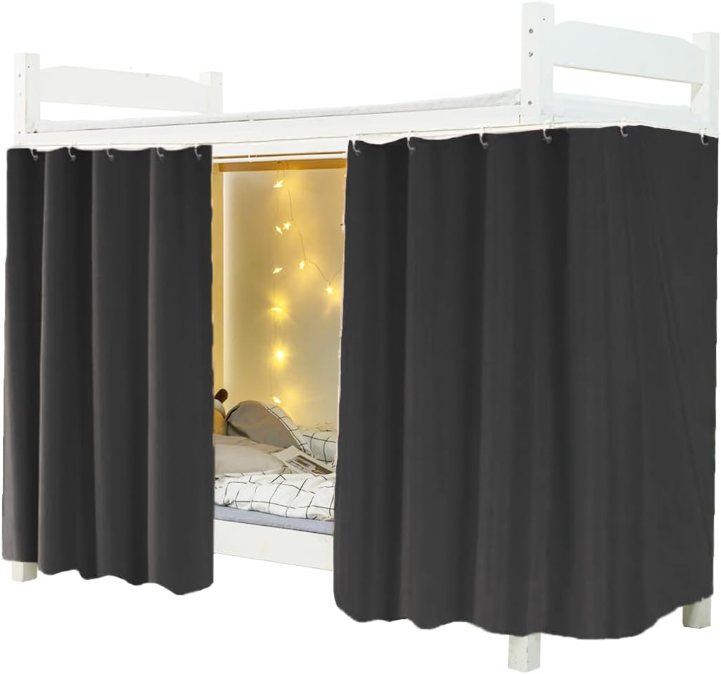 2pcs 100% Blackout Bottom Bunk Bed Curtains Privacy Canopy Twin Size for Home Dorm, Black