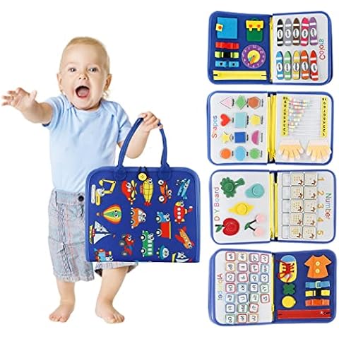 Carseatty Busy Board for Toddlers, 81-in-1 Sensory Toys Alphabet/ Numbers/ Colors/ Shapes/traffic for Basic Life Fine Motor Skills Preschool Montessori Toys Cover