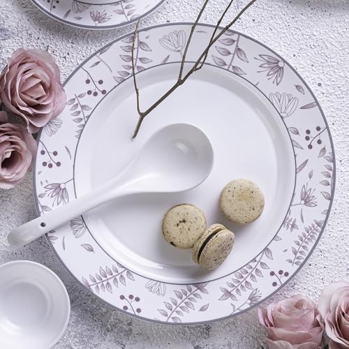 Image of Larah by Borosil 49pc Opalware Grandeur Dinner Set for Family of 6 | Microwave & Dishwasher Safe Crockery Set for Dining & Gifting | Plates & Bowls