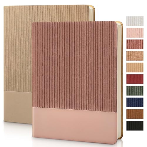TSFPapier Lined Journal Notebook for Work College Ruled Note Book 7.2"x9.6" B5 PU Leather Daily Journaling 160 Pages for Women Men Writing Home School Supplies Business (B5 Lined 160pages, 2 Pack-Khaki/Darkpink)