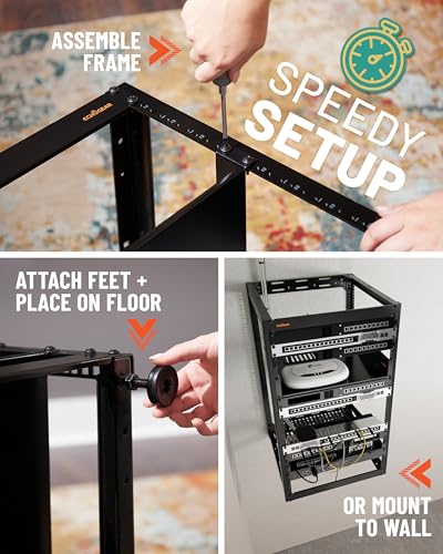 Image of ECHOGEAR 20U Open Frame Rack w /Optimal Air Flow, DIY Assembly, 20.4 inch Depth | Wall mountable enclosure includes 2x vented shelves, 25x mount screws, 4x leveling feet, 4x shelf stops, 2x securement stops
