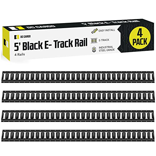 Four 5' E-Track Tie-Down Rail, Powder-Coated Steel E-Track Tie-Downs | 5' Horizontal E-Tracks, Pack of 4 Bolt-On Tie Down Rails for Cargo on Pickups, Trucks, Trailers, Vans
