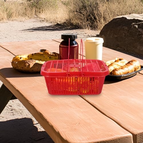Cesta de plástico roja con asa conveniente, reutilizable y portátil para recolectar fruta 7