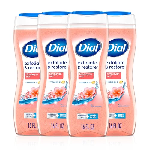 Dial Body Wash Exfoliate & Restore Himalayan Salt 16 Fl Oz (Pack of 4) Hydraclean Complex & Vitamin E Gentle Leaves Skin Feeling Nourished Dermatologist-Tested No Parabens & Sulfates