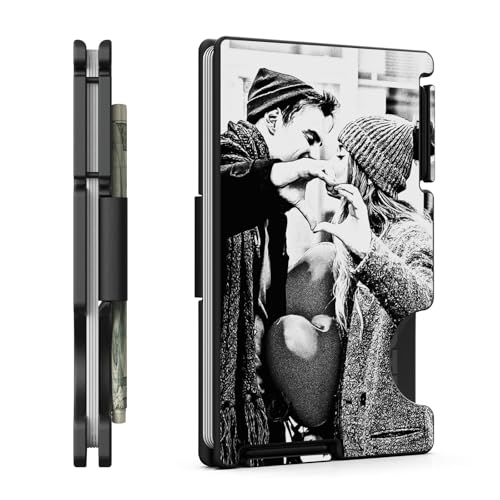 Image of Personalized Mens Gifts, Custom Photo Metal Wallets for Men Husband Boyfriend Dad Son, Customized Engraved Picture Minimalist Card Holder for Christmas Anniversary Valentines Birthday Graduation