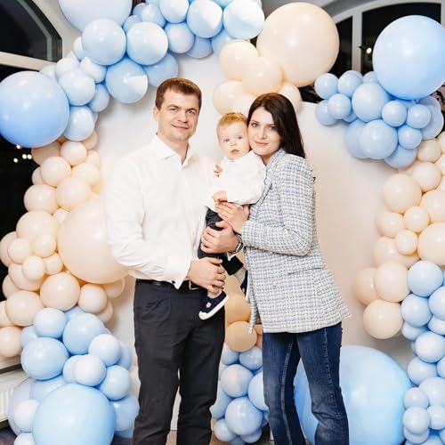 Image of RUBFAC Blue Balloons 129pcs, Pastel Light Blue Balloon Different Sizes 18 12 10 5 Inch for Garland Arch Kit, Gender Reveal Baby Shower Birthday Wedding Easter Party Decoration