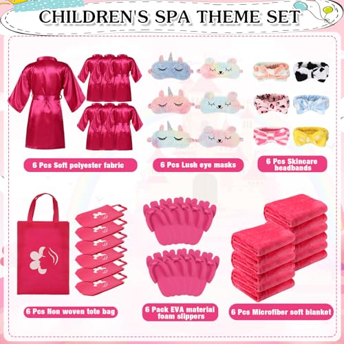 Bonuci 36 Pcs Spa Party Supplies for Girls Birthday 6 Set Sleepover Party Satin Robes 6 Slumber Throw Blankets Kids Kit Pack2