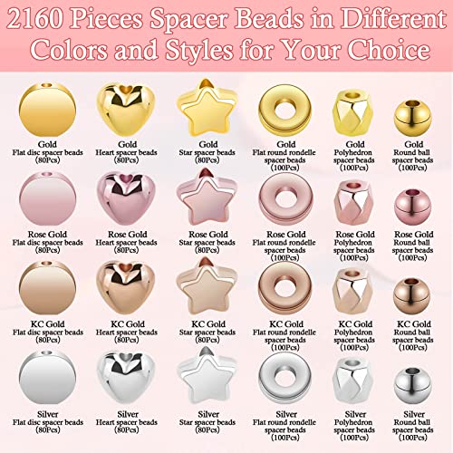 Selizo SPACER BEADS-PLASTIC 2160 Pieces Gold Spacer Beads Set, Assorted Round Star Gold Beads For Bracelet Jewelry Making thumb #2