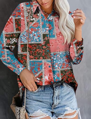 Image of Magritta Women's Shirts Fashion Casual Loose Fit Long Sleeve Button Down Lightweight Collared Blouse Tops
