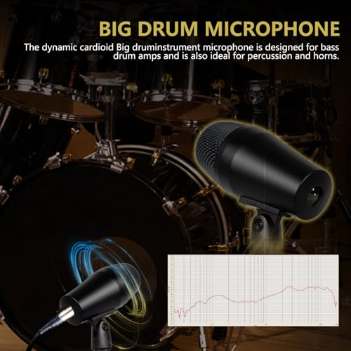 Image of 7 Piece Drum Mic Kit with Carrying Case, Full Metal Wired Dynamic Drum Mics Set for Kick Bass, Tom, Snare, Hi-hat Cymbals and Musical Instrument Drum Microphone with Holders, Threaded Clips