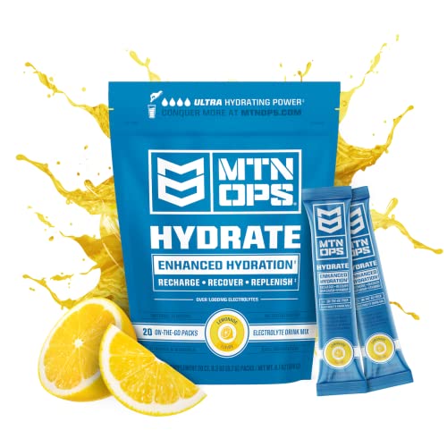 Mtn Ops Hydrate Electrolyte Powder - Electrolyte Drink Mix, 20 Single-Serving On-The-Go Packs With Over 1000Mg Of Electrolytes Per Serving, Lemonade Flavor #TOP1