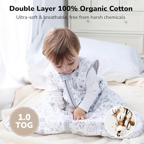 Image of Organic Cotton Baby Wearable Blanket 1.0 TOG Sleep Sack 0-6 Months 1-Pack | Breathable, Lightweight, Soft, 100% Organic Cotton, GOTS & OEKO-TEX Certified, Baby Essential by Mama Cheetah