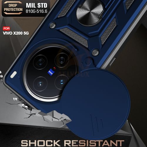Image of Armor Bumper Back Cover Case for vivo x200 5g Rotating Camera Cover, Ring Holder & Kickstand | Heavy Duty & 360 Degree Protection vivo x200 5g Back Cover (Blue)
