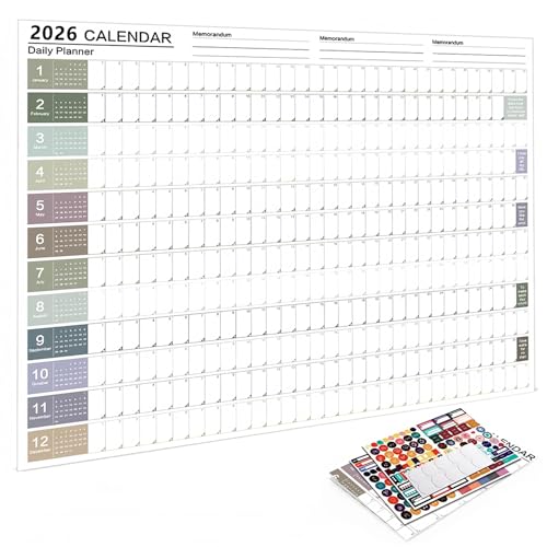 2026 Wall Calendar Planner Poster Calendar 2026 Planner 365-Day Schedule Wall-Mounted Year-Round Planner Calendar with Grid Day Boundaries for Home Office School Projects