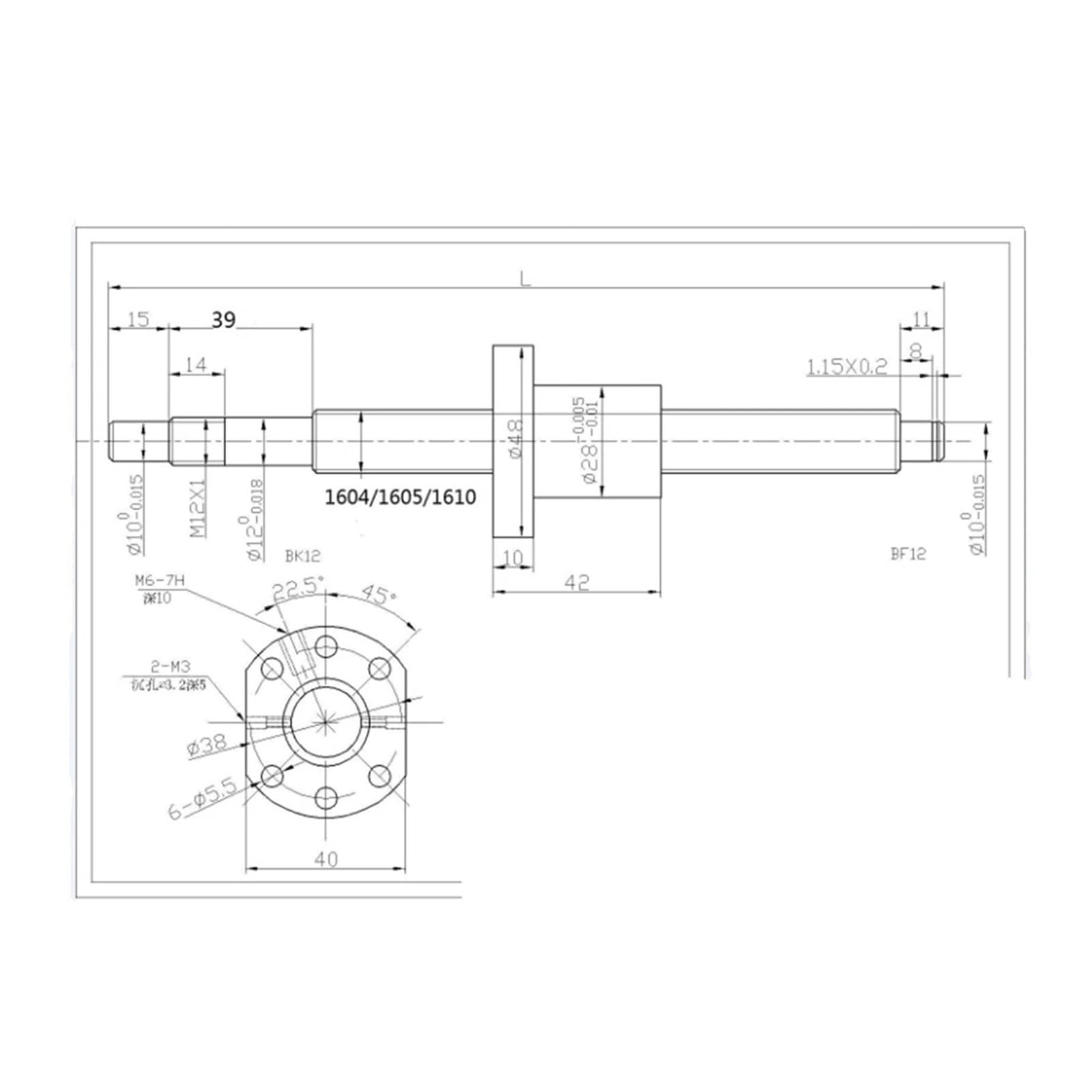 1 Set Di Viti A Ricircolo Di Sfere SFU1605-250mm + Alloggiamento Chiocciola DSG16H + Accoppiatori 6,35x10 Mm + Supporto Terminale BK/BF12, Vite A Ricircolo Di Sfere RM1605 Lunghezza 9,8 Pollici/250