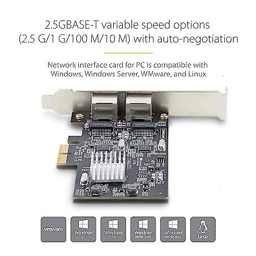 StarTech.com 2-Port 2.5Gbps NBASE-T PCIe Network Card, Intel I225-V, Dual-Port Computer Network Card, Multi-Gigabit NIC - Image 4