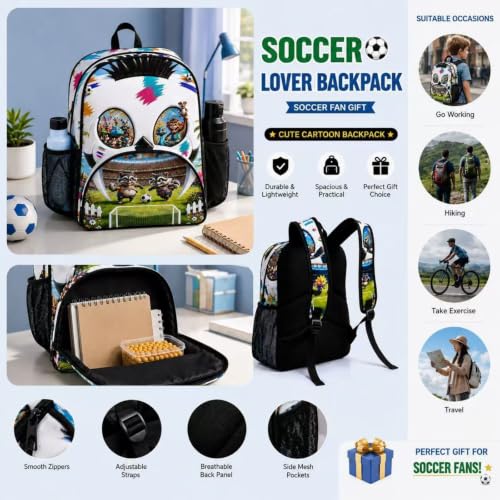 Image of Cute Backpack Soccer Lover Backpack Soccer Fan Gifts,Unique gifts Cartoon Animal Travel Bookbag 17.3inch College backpack daypack for Sport Laptop work travel camping