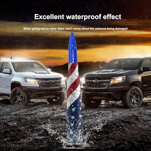 Image of Car Truck Antenna with Valve Stem Caps - American Flag Design 5.5 Inch for GMC Chevy Silverado Dodge RAM 1500 2500 3500 Ford F150 F250 F350 Truck Accessories - Stubby Antenna Replacement (Blue)