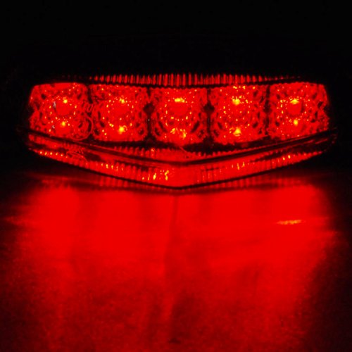 Diamond Cut Clear Lens 10 Red LED Brake Stop Running Rear Tail Light Compatible with Suzuki Honda Yamaha Kawasaki Street Bike