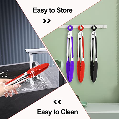 7Pack Kitchen Tongs,7 Inch Small Silicone Tongs With Stainless Steel Silicon Handles And Nylon Tips,Heat Resistant Non-Stick Cooking Tongs,Mini Locking Food Tongs For Cooking Salad Grilling #TOP4