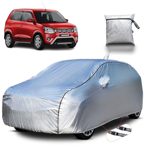 Image of Continental [SilverGuard] Dual Belts Extra Protection Maruti Wagon R Car Cover (2019-2026) Build with Triple Stitched, Waterproof & Dustproof Car Cover Wagon R (Metallic Silver).