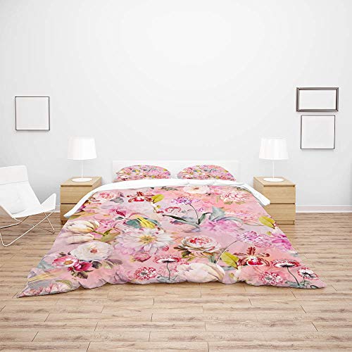 Parure de lit King polyester infroissable motif fleurs aquarelles