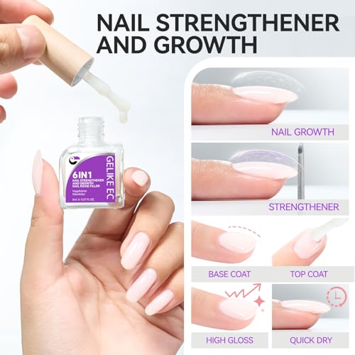 Image of Gelike EC Nail Strengthener for Man: Milky White 6 in 1 Natural Nail Hardener Extra Strong and Growth - Nail Polish Hardener for Weak and Damaged Nails