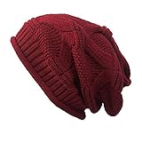 JIN+D Unisex Slouchy Beanie Cap Cable Knit Soft Cozy Oversized Long Hats for Women and Men Red