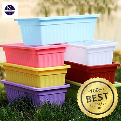 Image of NAYRA Plastic Rectangular Window Planter - 1 Pc (14 Inch, Blue) | Indoor /Outdoor, 32L x 16W x 14H cm, UV Resistant, Drainage Hole